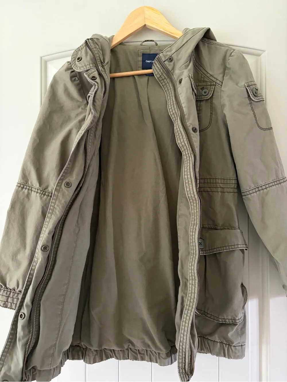 Gap Kids Girls Olive Green Cargo Jacket Hooded Cotton Parka Size XXL 14/16